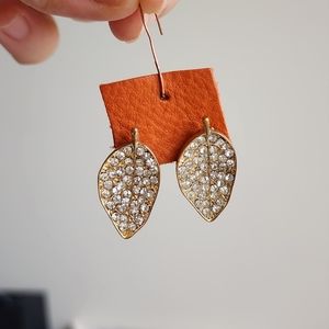 Bejeweled Gold Leaf Stud Earrings